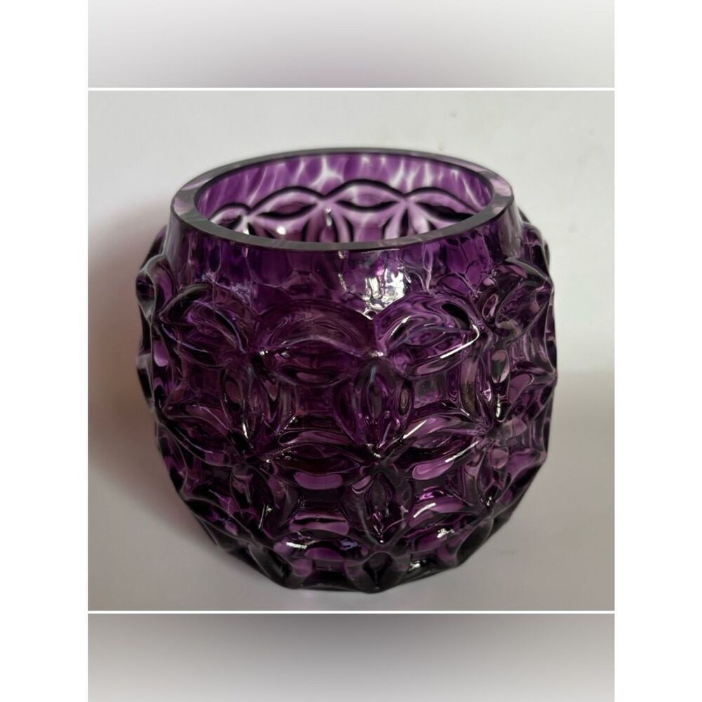 Glass Eye Studio Maritime Sea Haven Purple Handblown Art Glass Candle Holder